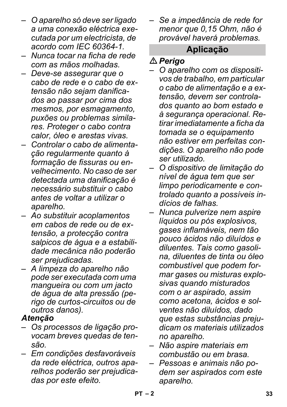 Aplicação | Karcher PUZZI 30-4 User Manual | Page 33 / 128