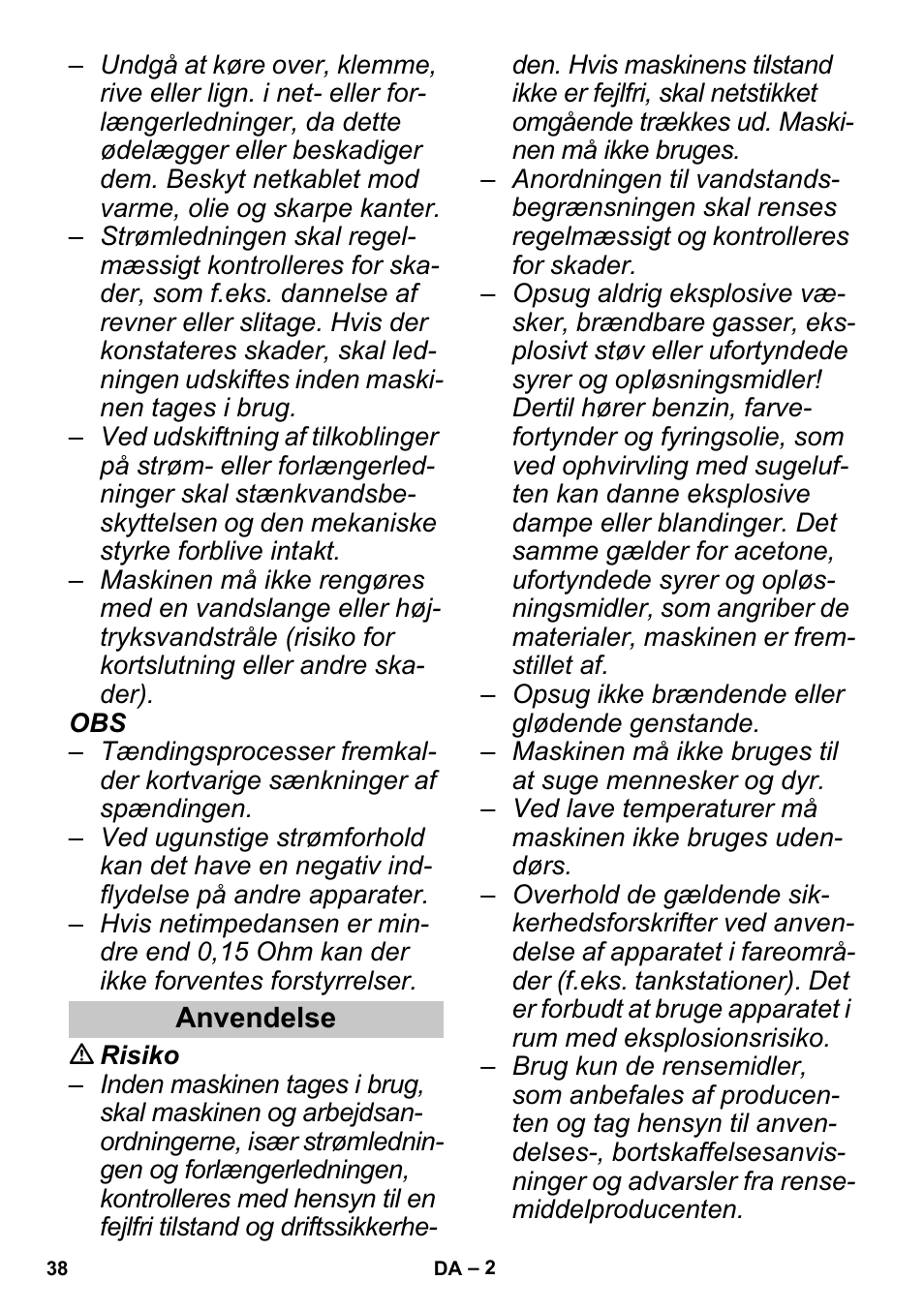 Anvendelse | Karcher PUZZI 30-4 User Manual | Page 38 / 128
