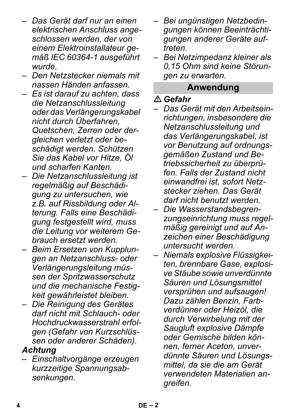Anwendung | Karcher PUZZI 30-4 User Manual | Page 4 / 128