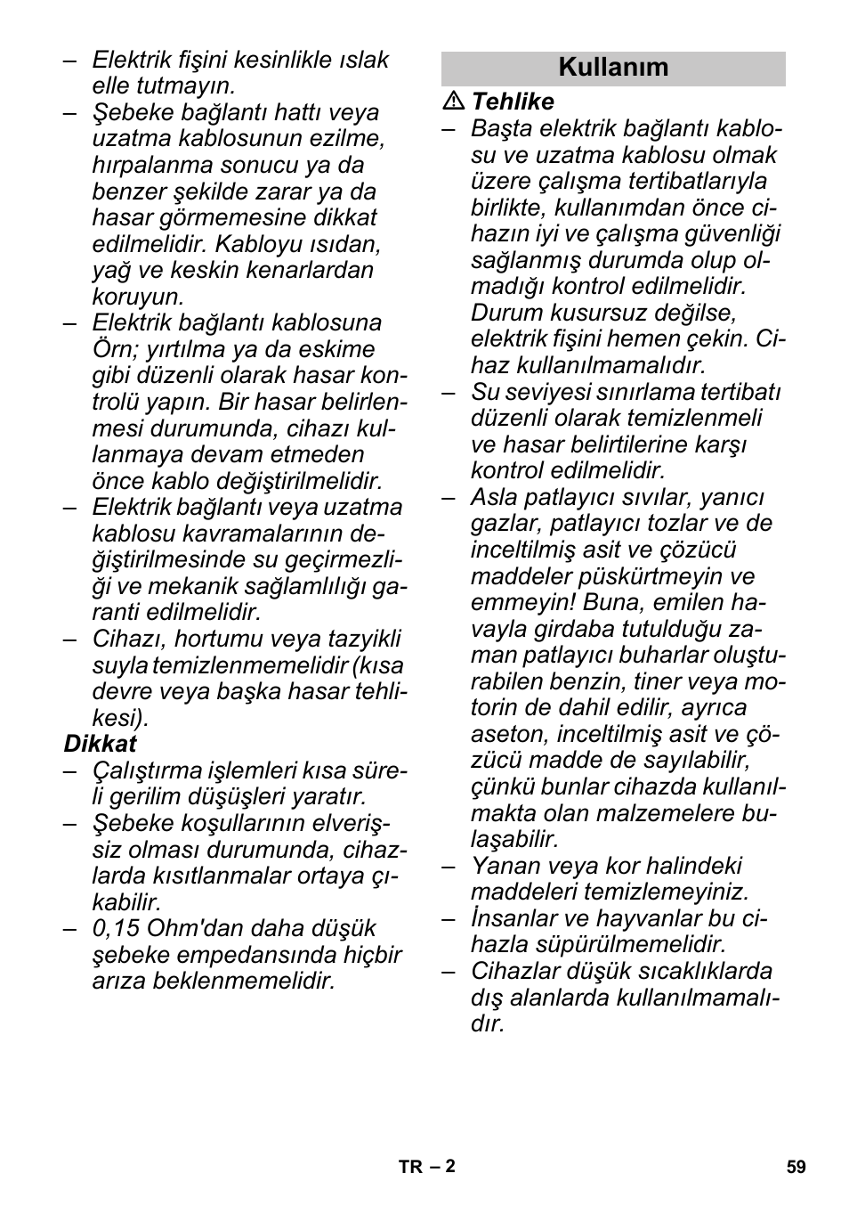 Kullanım | Karcher PUZZI 30-4 User Manual | Page 59 / 128