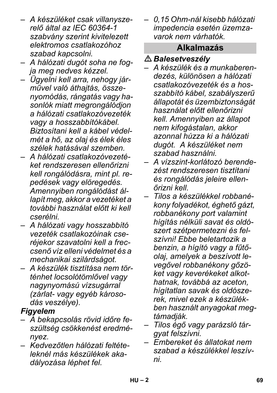 Alkalmazás | Karcher PUZZI 30-4 User Manual | Page 69 / 128