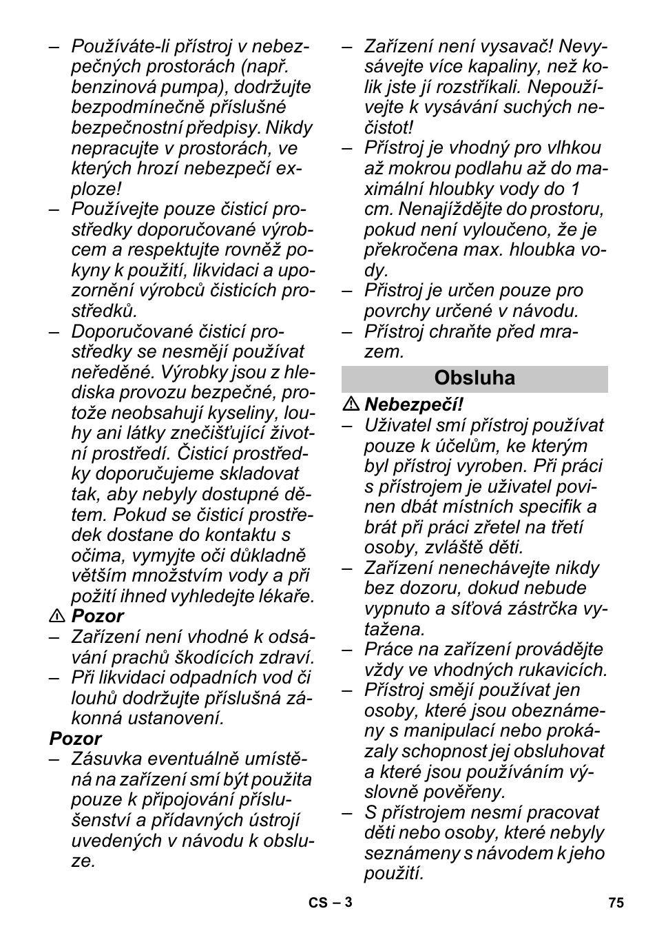 Obsluha | Karcher PUZZI 30-4 User Manual | Page 75 / 128