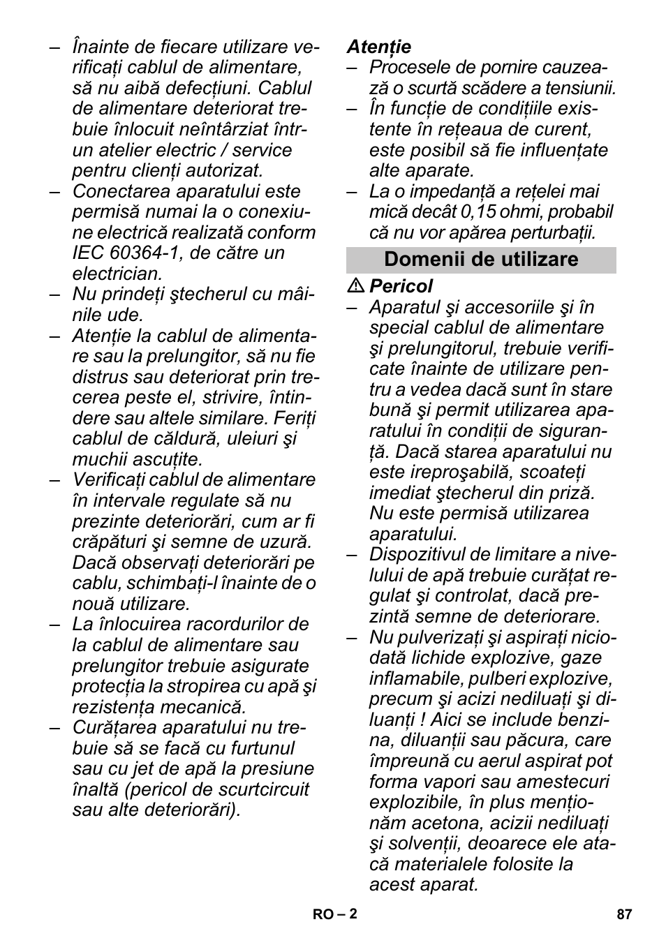 Domenii de utilizare | Karcher PUZZI 30-4 User Manual | Page 87 / 128