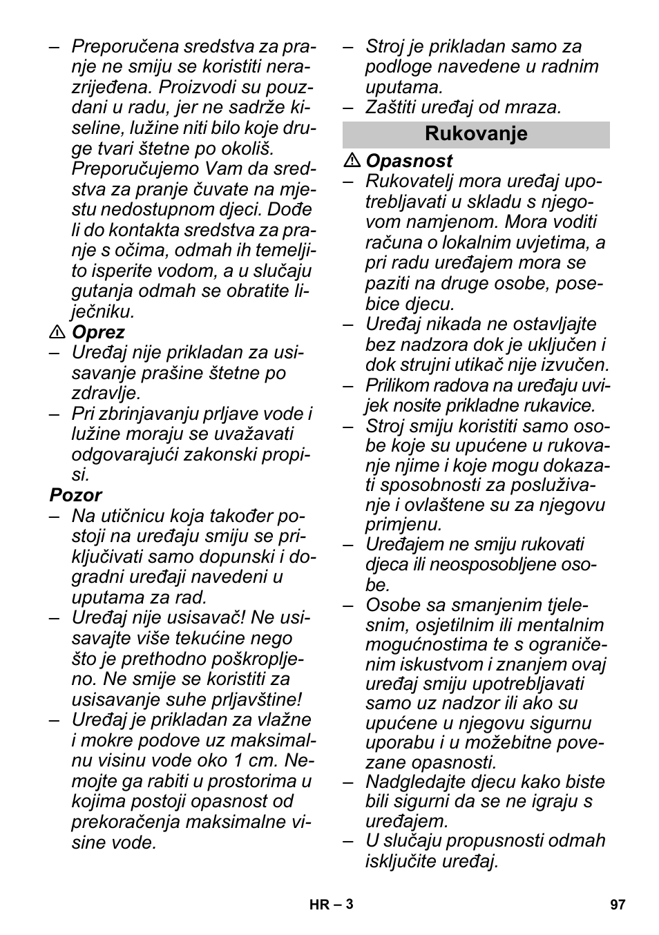 Rukovanje | Karcher PUZZI 30-4 User Manual | Page 97 / 128