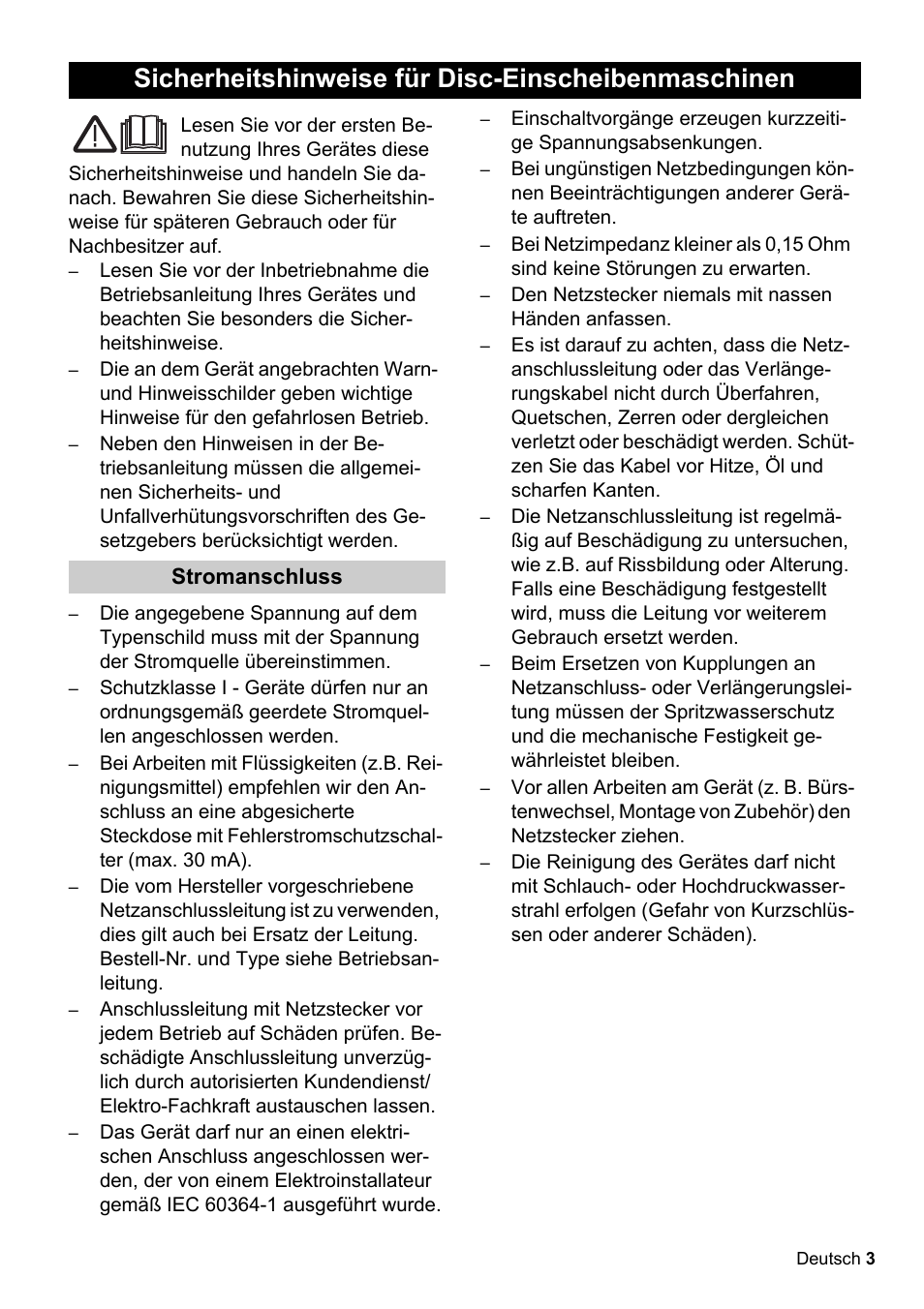 Sicherheitshinweise für disc-einscheibenmaschinen | Karcher BDS 51-180 C Adv User Manual | Page 3 / 116