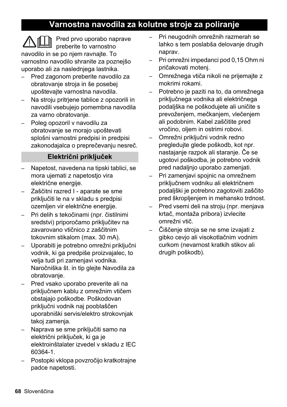 Varnostna navodila za kolutne stroje za poliranje | Karcher BDS 51-180 C Adv User Manual | Page 68 / 116