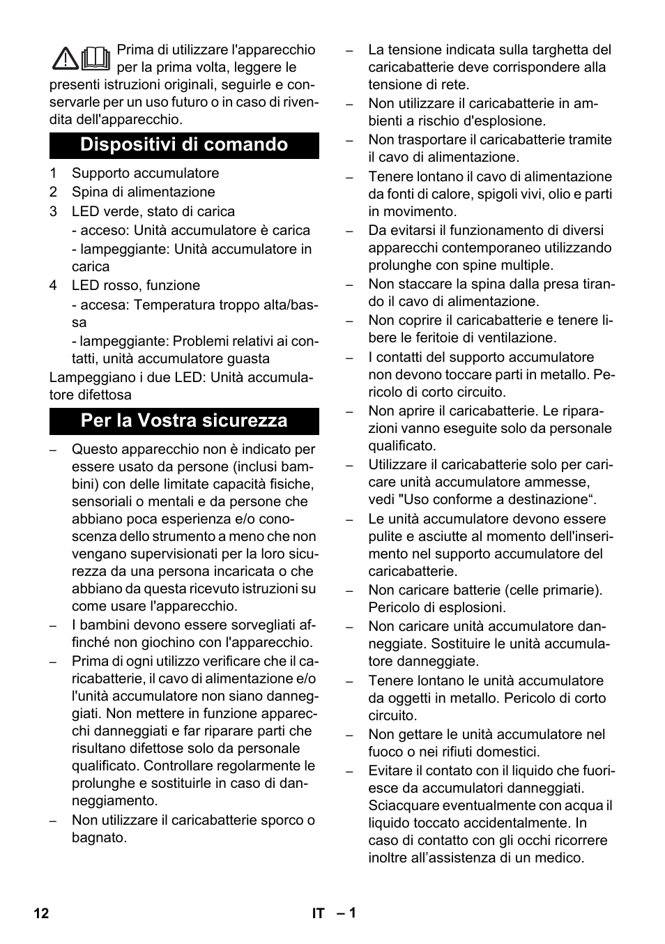Italiano, Dispositivi di comando per la vostra sicurezza | Karcher KM 35-5 C User Manual | Page 12 / 84
