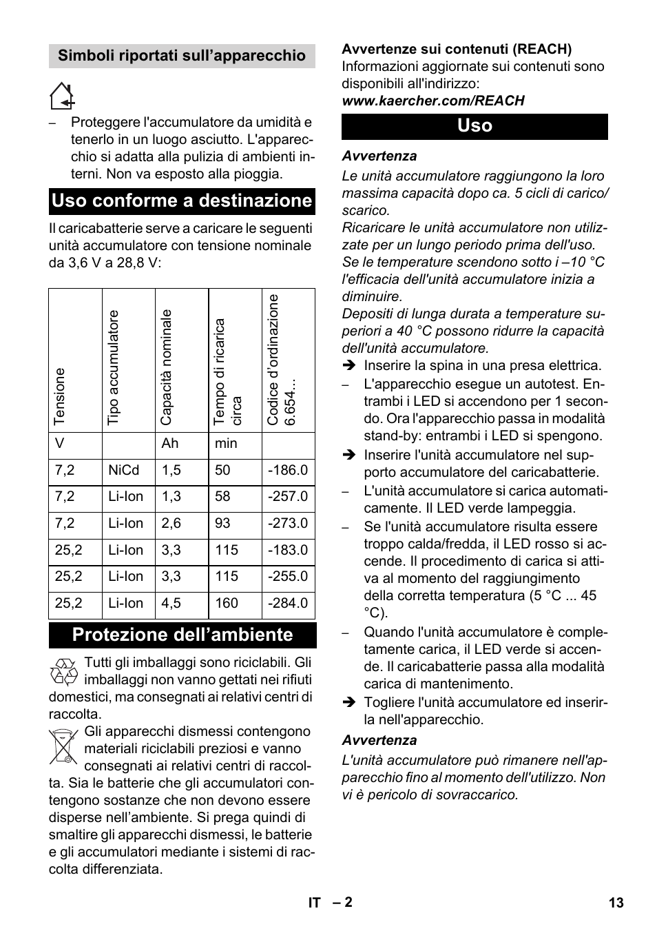 Uso conforme a destinazione, Protezione dell’ambiente uso | Karcher KM 35-5 C User Manual | Page 13 / 84