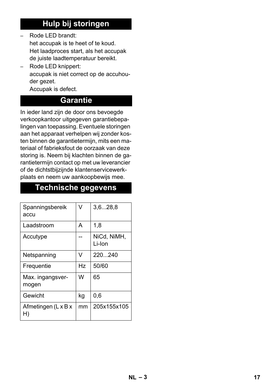 Hulp bij storingen garantie technische gegevens | Karcher KM 35-5 C User Manual | Page 17 / 84