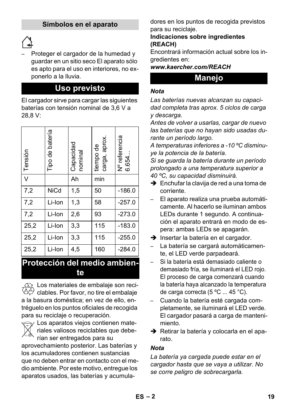 Uso previsto, Protección del medio ambien- te manejo | Karcher KM 35-5 C User Manual | Page 19 / 84