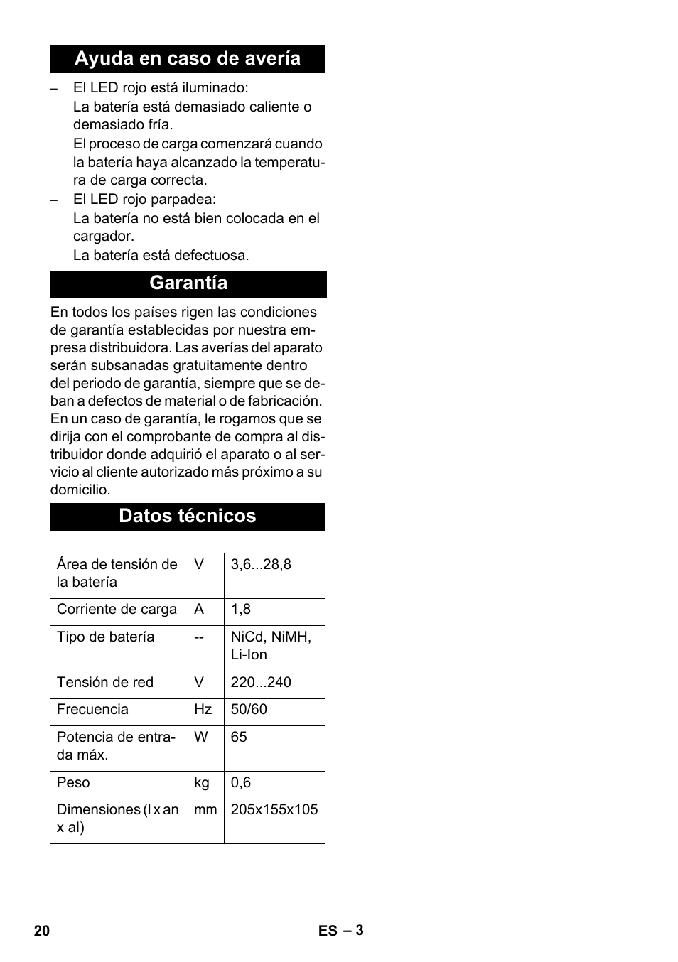 Ayuda en caso de avería garantía datos técnicos | Karcher KM 35-5 C User Manual | Page 20 / 84