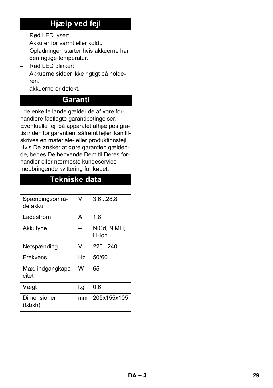 Hjælp ved fejl garanti tekniske data | Karcher KM 35-5 C User Manual | Page 29 / 84