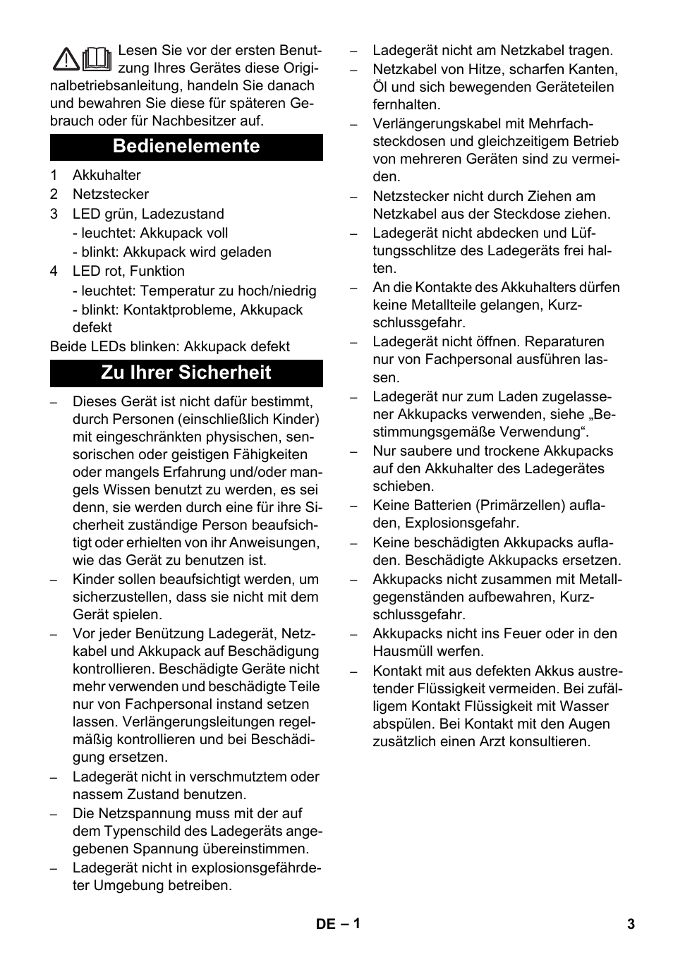 Deutsch, Bedienelemente zu ihrer sicherheit | Karcher KM 35-5 C User Manual | Page 3 / 84