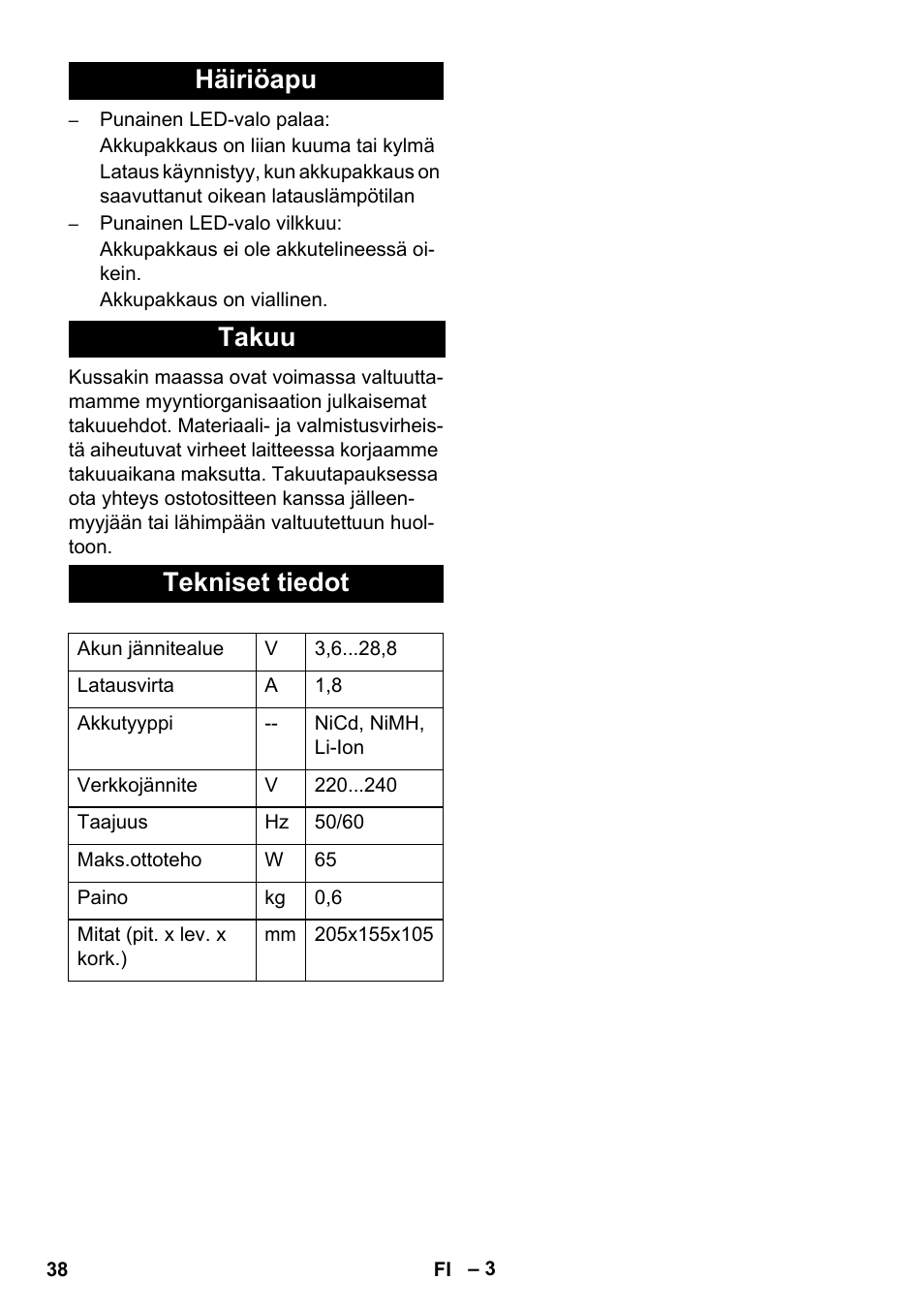 Häiriöapu takuu tekniset tiedot | Karcher KM 35-5 C User Manual | Page 38 / 84