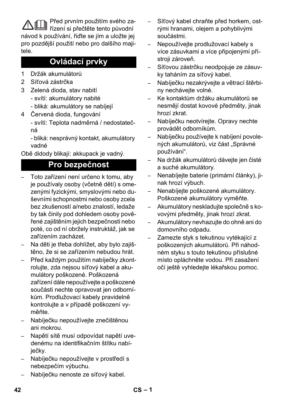 Čeština, Ovládací prvky pro bezpečnost | Karcher KM 35-5 C User Manual | Page 42 / 84