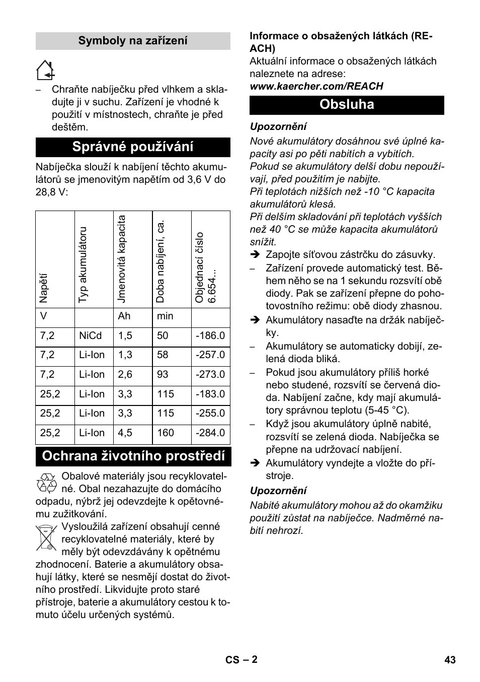 Správné používání, Ochrana životního prostředí obsluha | Karcher KM 35-5 C User Manual | Page 43 / 84
