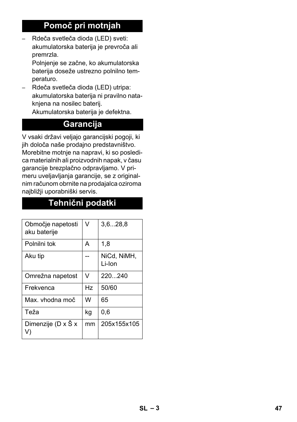 Pomoč pri motnjah garancija tehnični podatki | Karcher KM 35-5 C User Manual | Page 47 / 84