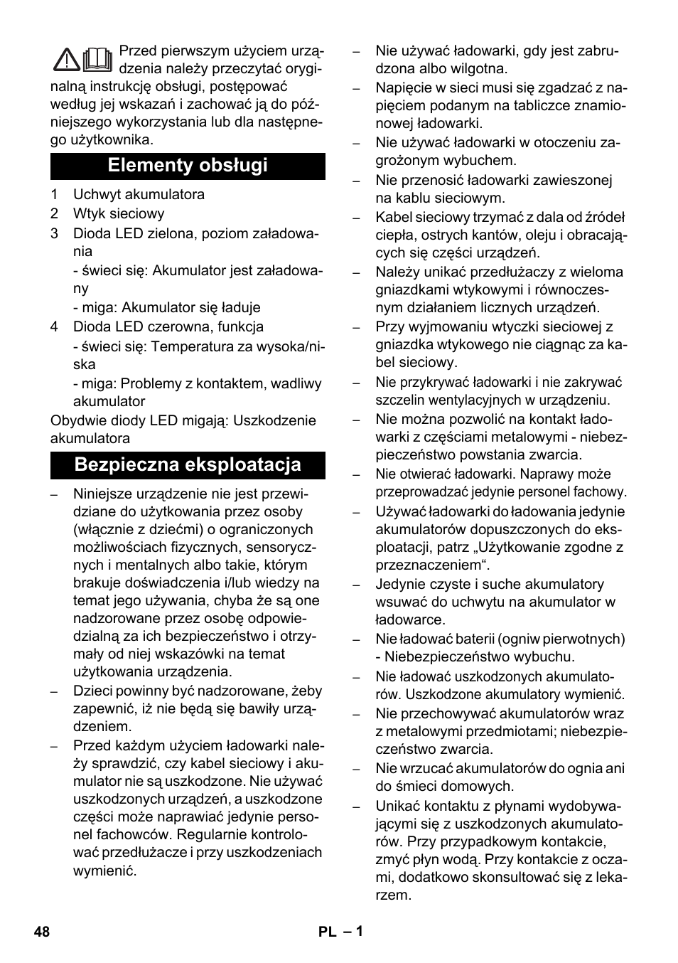 Polski, Elementy obsługi bezpieczna eksploatacja | Karcher KM 35-5 C User Manual | Page 48 / 84