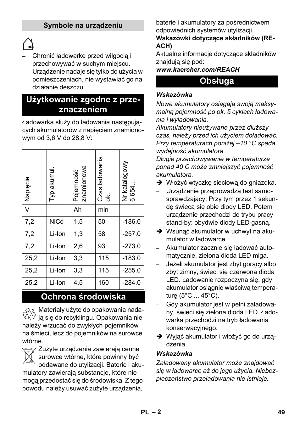 Użytkowanie zgodne z prze- znaczeniem, Ochrona środowiska obsługa | Karcher KM 35-5 C User Manual | Page 49 / 84
