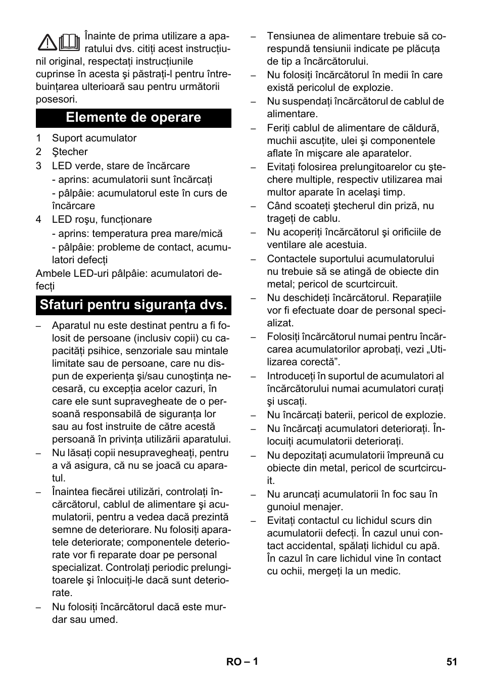 Româneşte, Elemente de operare sfaturi pentru siguranţa dvs | Karcher KM 35-5 C User Manual | Page 51 / 84