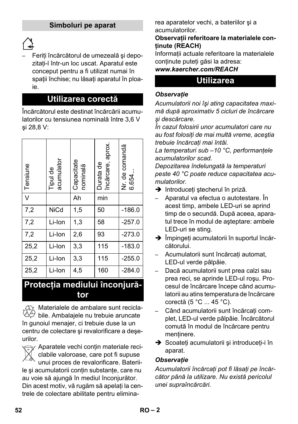 Utilizarea corectă, Protecţia mediului înconjură- tor utilizarea | Karcher KM 35-5 C User Manual | Page 52 / 84