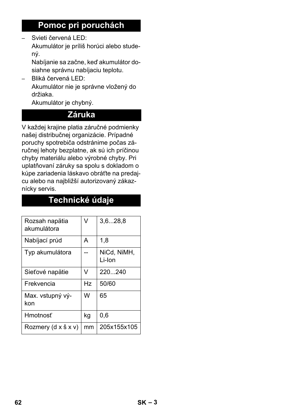 Pomoc pri poruchách záruka technické údaje | Karcher KM 35-5 C User Manual | Page 62 / 84