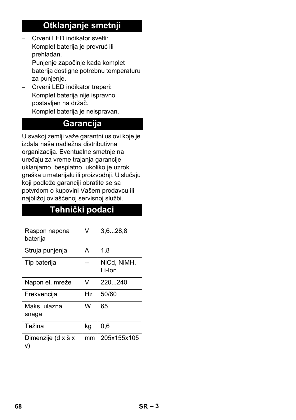 Otklanjanje smetnji garancija tehnički podaci | Karcher KM 35-5 C User Manual | Page 68 / 84