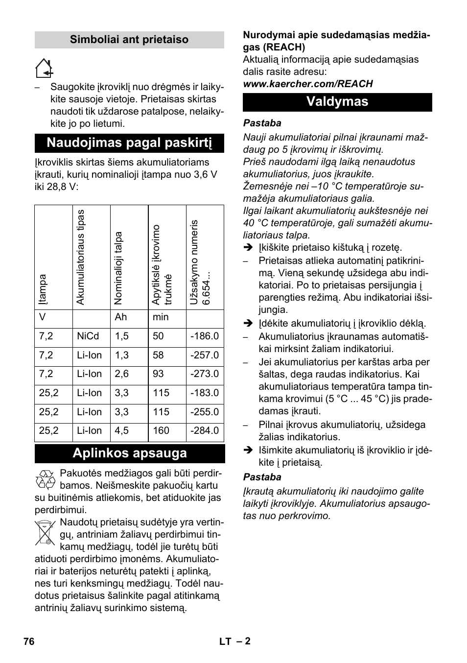 Naudojimas pagal paskirtį, Aplinkos apsauga valdymas | Karcher KM 35-5 C User Manual | Page 76 / 84