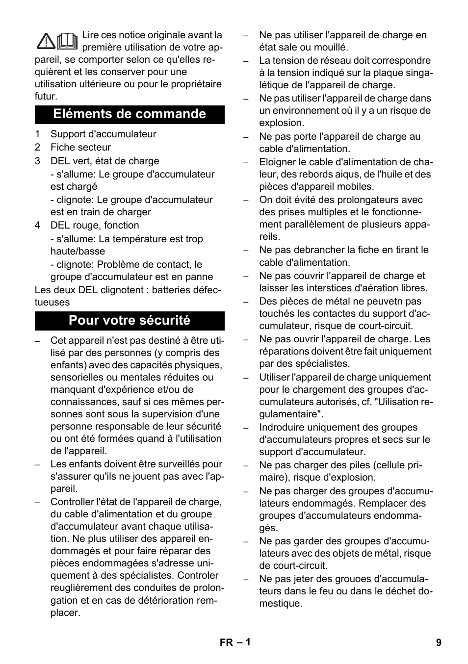 Français, Eléments de commande pour votre sécurité | Karcher KM 35-5 C User Manual | Page 9 / 84