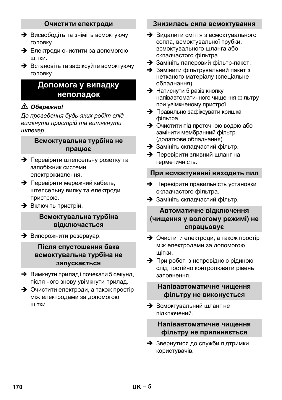 Допомога у випадку неполадок | Karcher NT 65-2 Ap EU User Manual | Page 170 / 180
