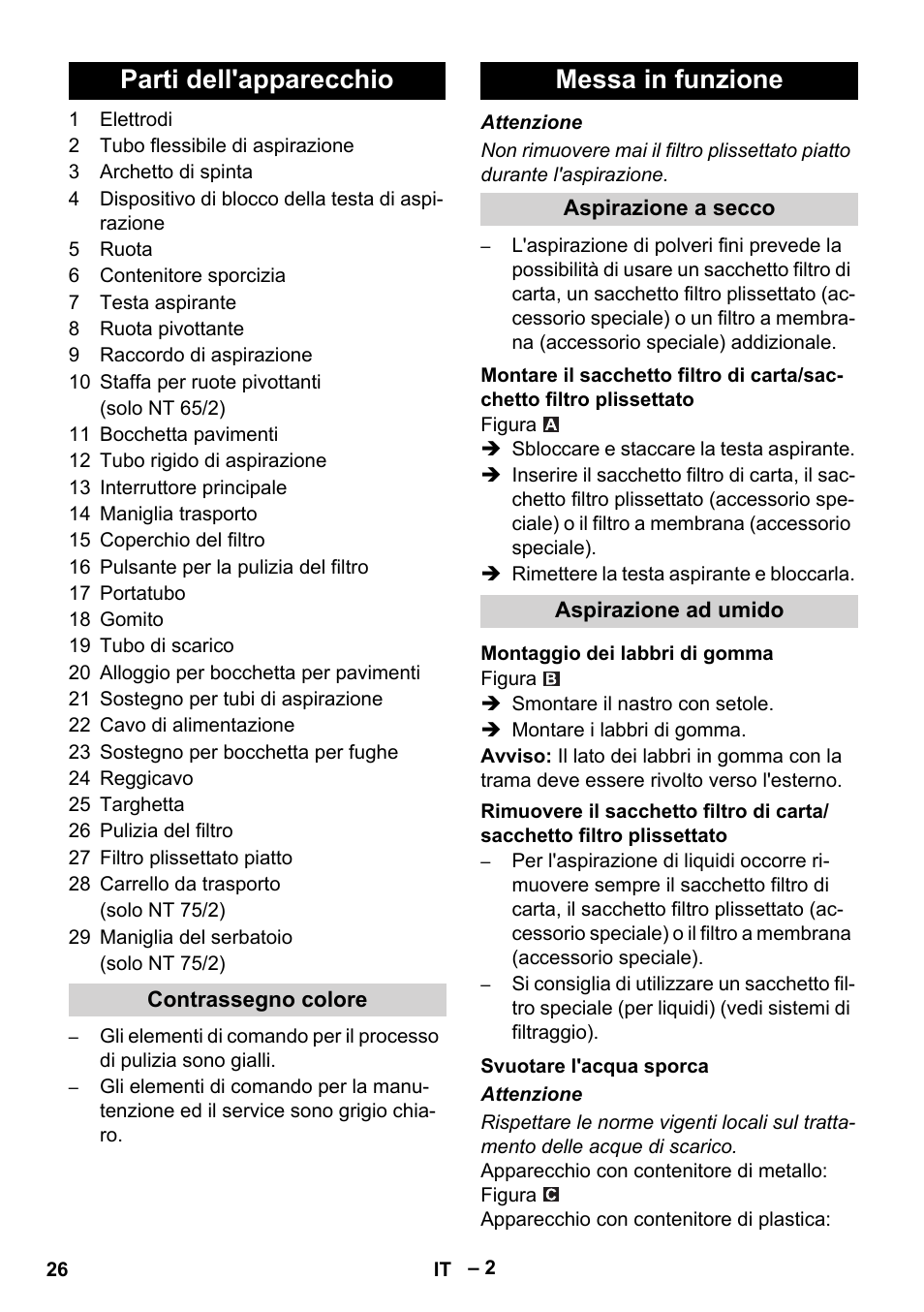 Parti dell'apparecchio, Messa in funzione | Karcher NT 65-2 Ap EU User Manual | Page 26 / 180