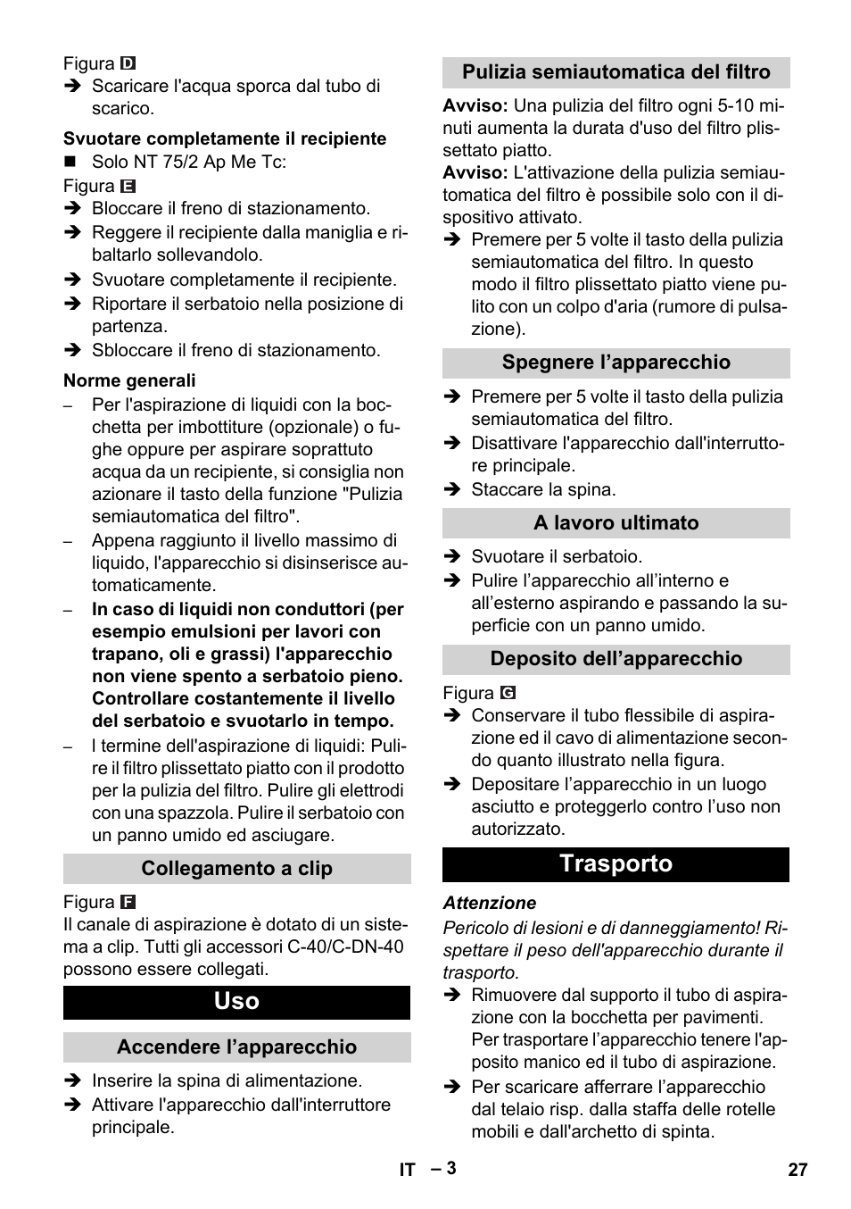 Trasporto | Karcher NT 65-2 Ap EU User Manual | Page 27 / 180