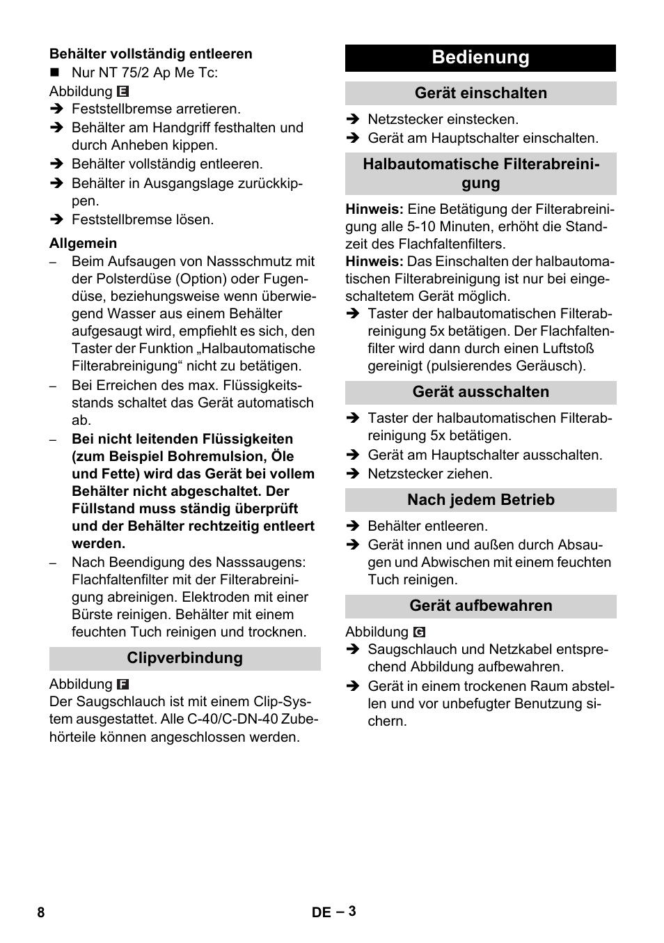 Bedienung | Karcher NT 65-2 Ap EU User Manual | Page 8 / 180
