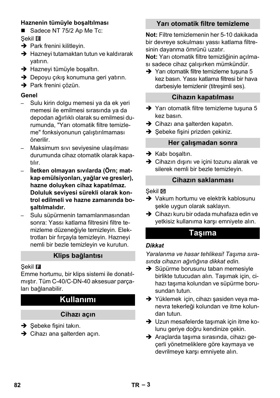Kullanımı, Taşıma | Karcher NT 65-2 Ap EU User Manual | Page 82 / 180