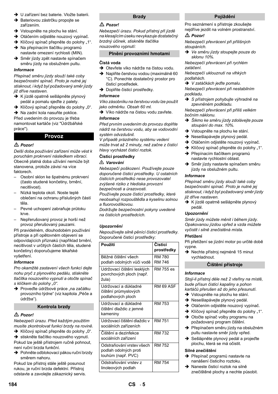 Provoz | Karcher B 95 RS Bp wet User Manual | Page 184 / 324