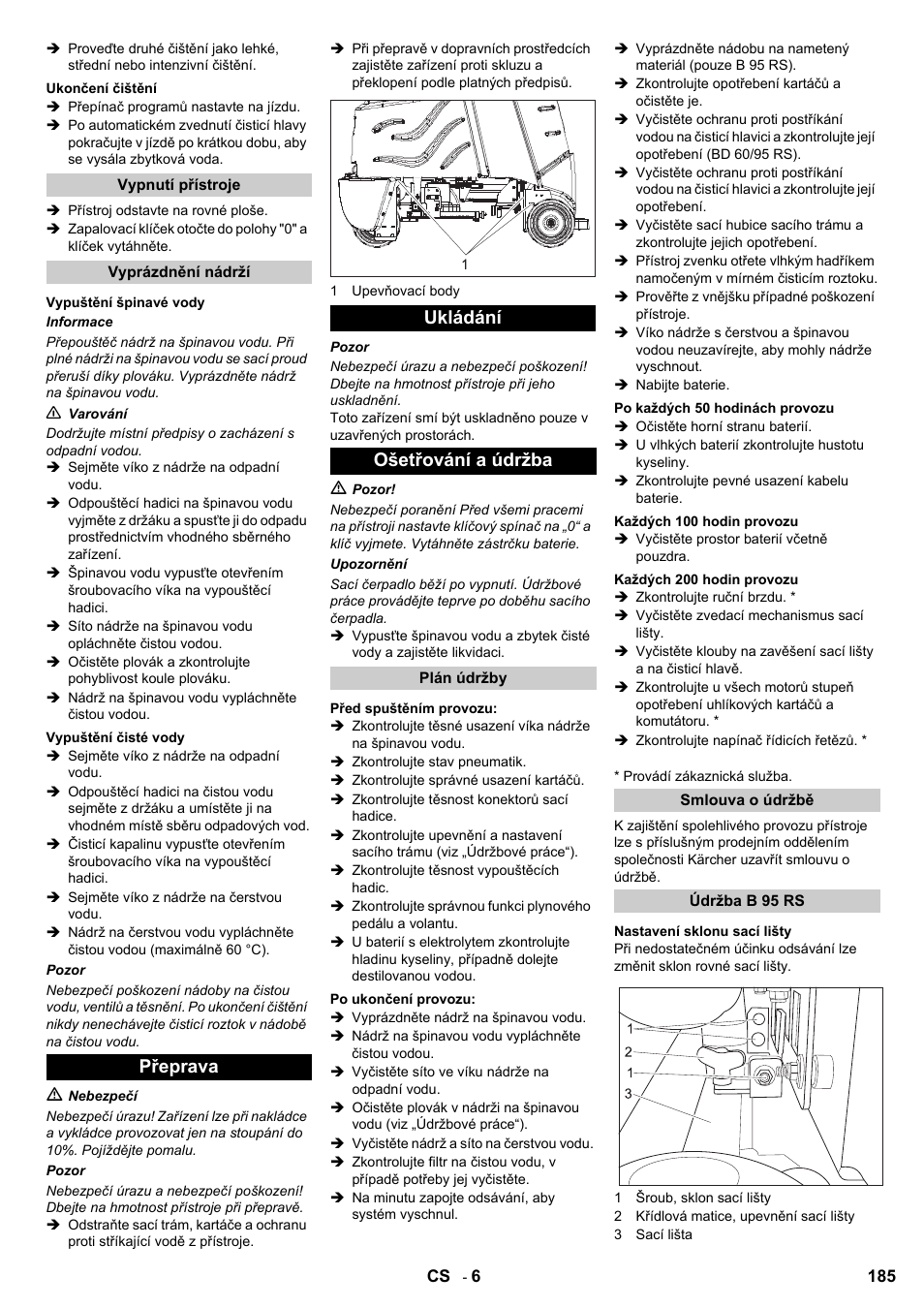 Přeprava ukládání ošetřování a údržba | Karcher B 95 RS Bp wet User Manual | Page 185 / 324