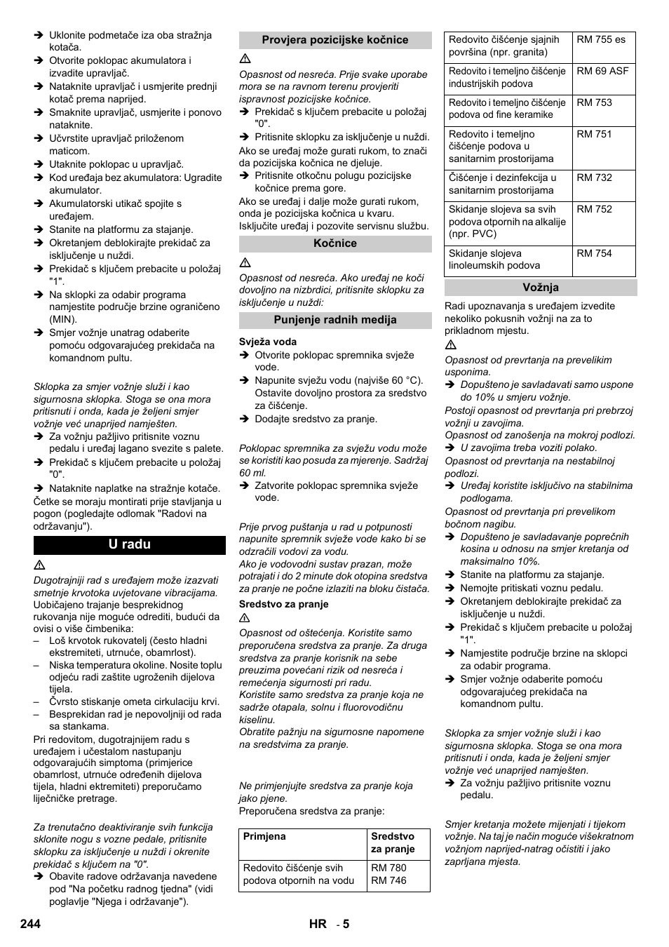 U radu | Karcher B 95 RS Bp wet User Manual | Page 244 / 324