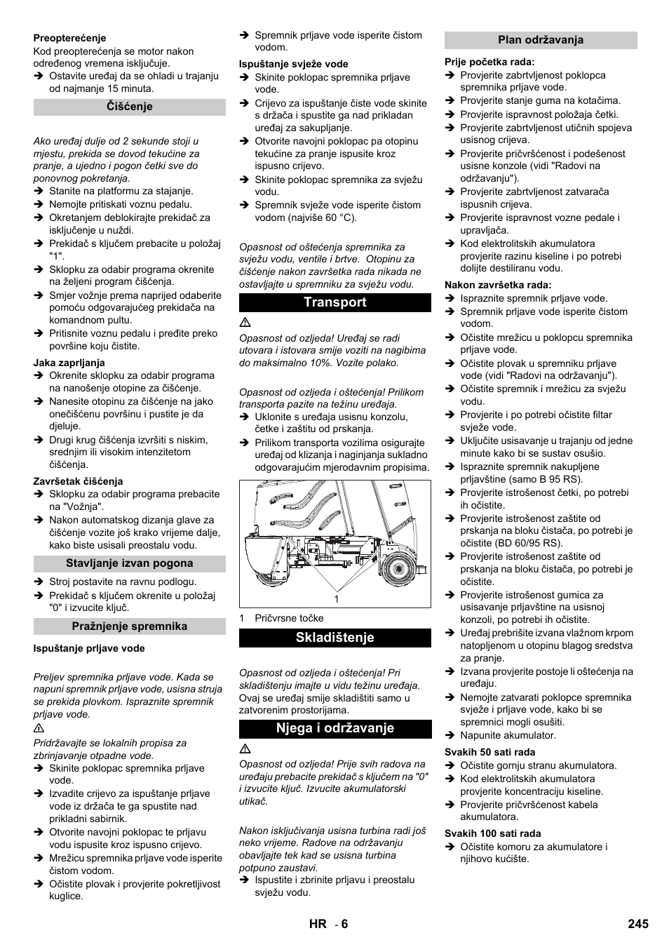 Transport skladištenje njega i održavanje | Karcher B 95 RS Bp wet User Manual | Page 245 / 324