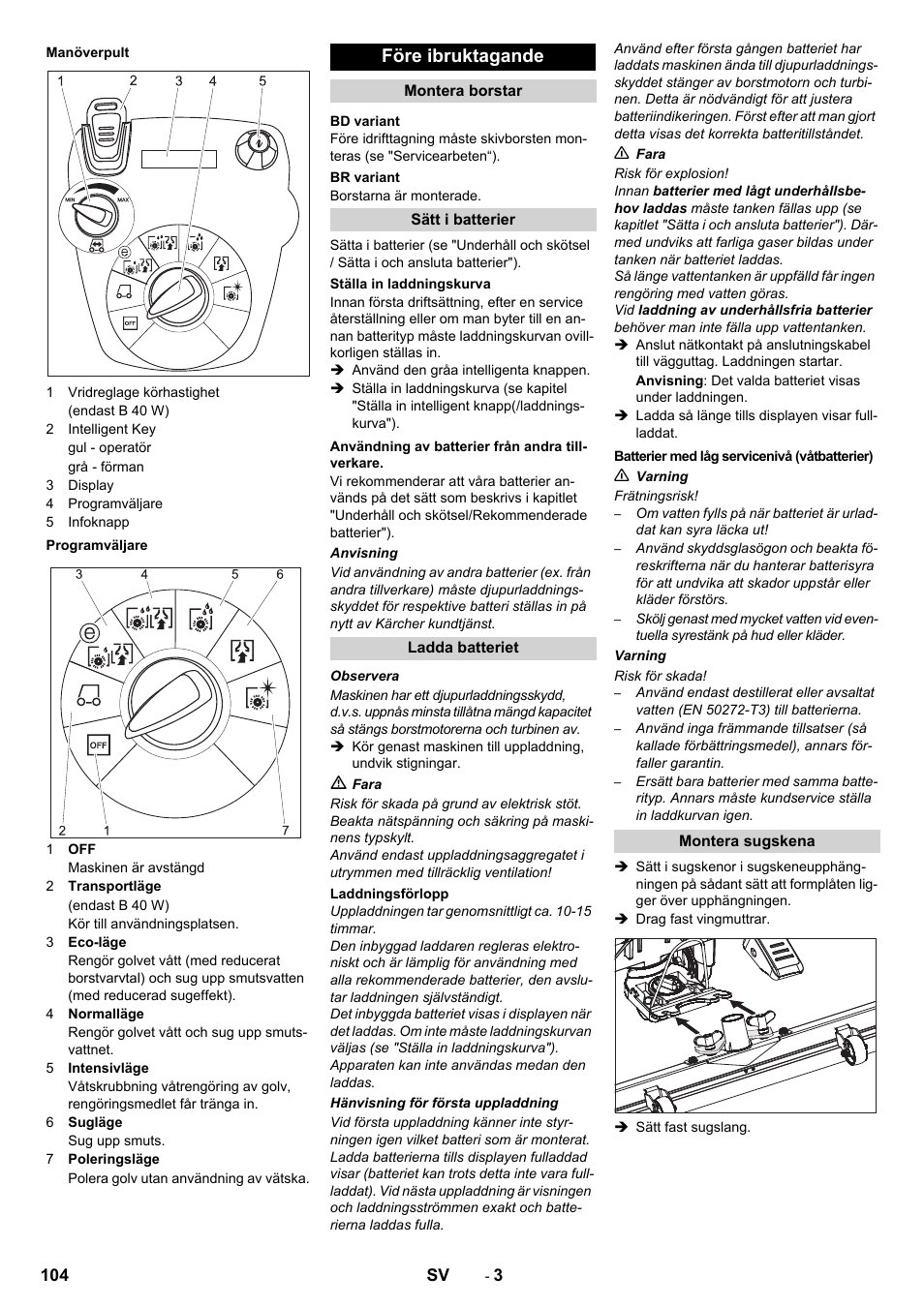 Före ibruktagande | Karcher B 60 W User Manual | Page 104 / 308