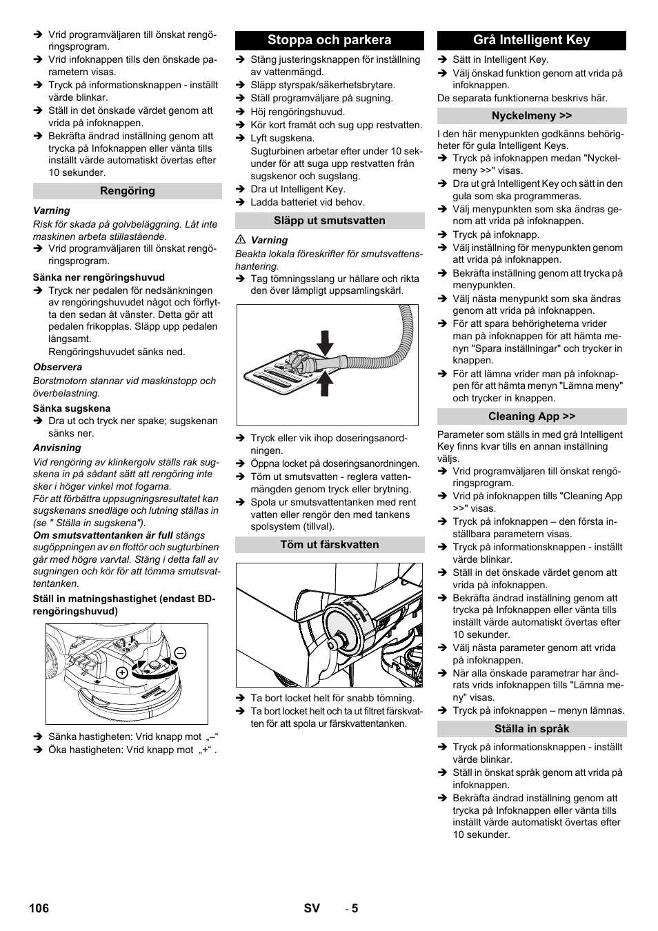 Stoppa och parkera, Grå intelligent key | Karcher B 60 W User Manual | Page 106 / 308