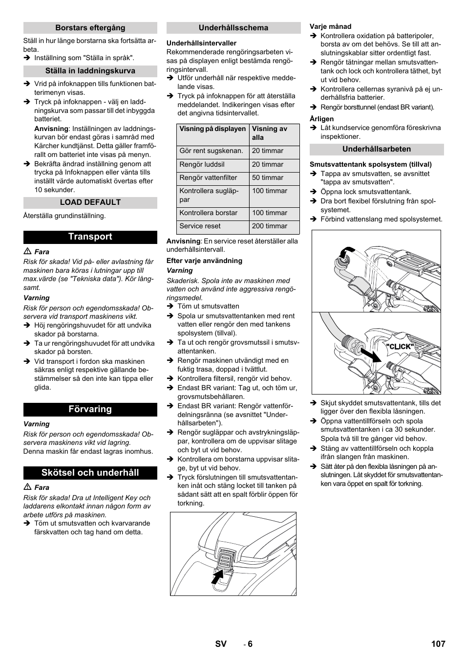 Transport förvaring skötsel och underhåll | Karcher B 60 W User Manual | Page 107 / 308