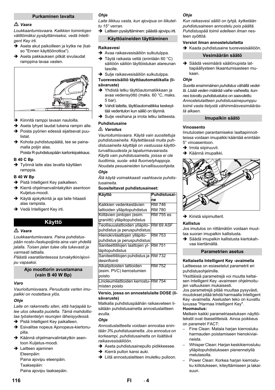Käyttö | Karcher B 60 W User Manual | Page 116 / 308