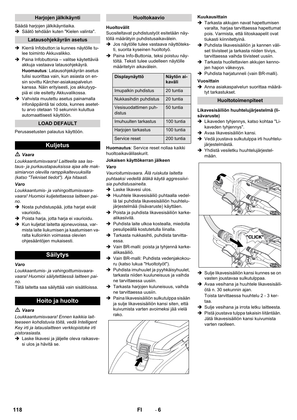 Kuljetus säilytys hoito ja huolto | Karcher B 60 W User Manual | Page 118 / 308