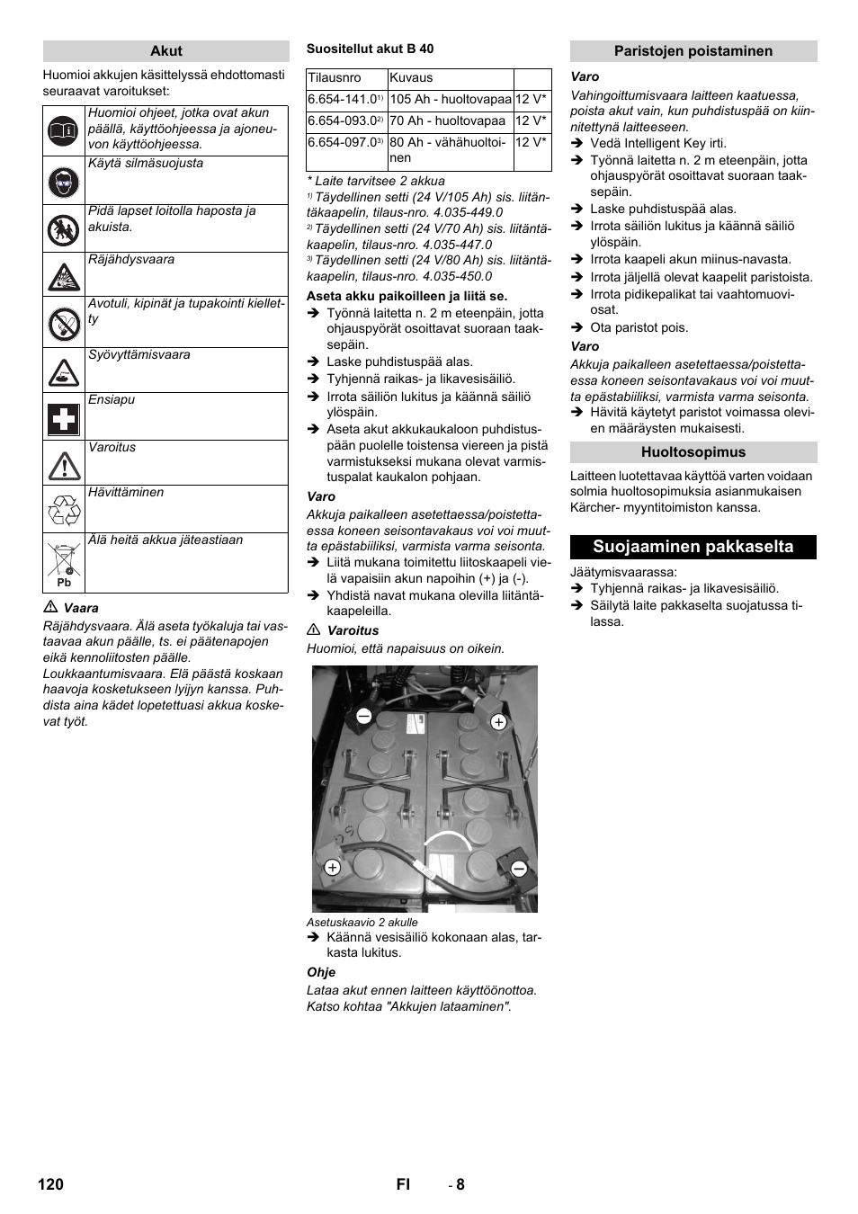 Suojaaminen pakkaselta | Karcher B 60 W User Manual | Page 120 / 308