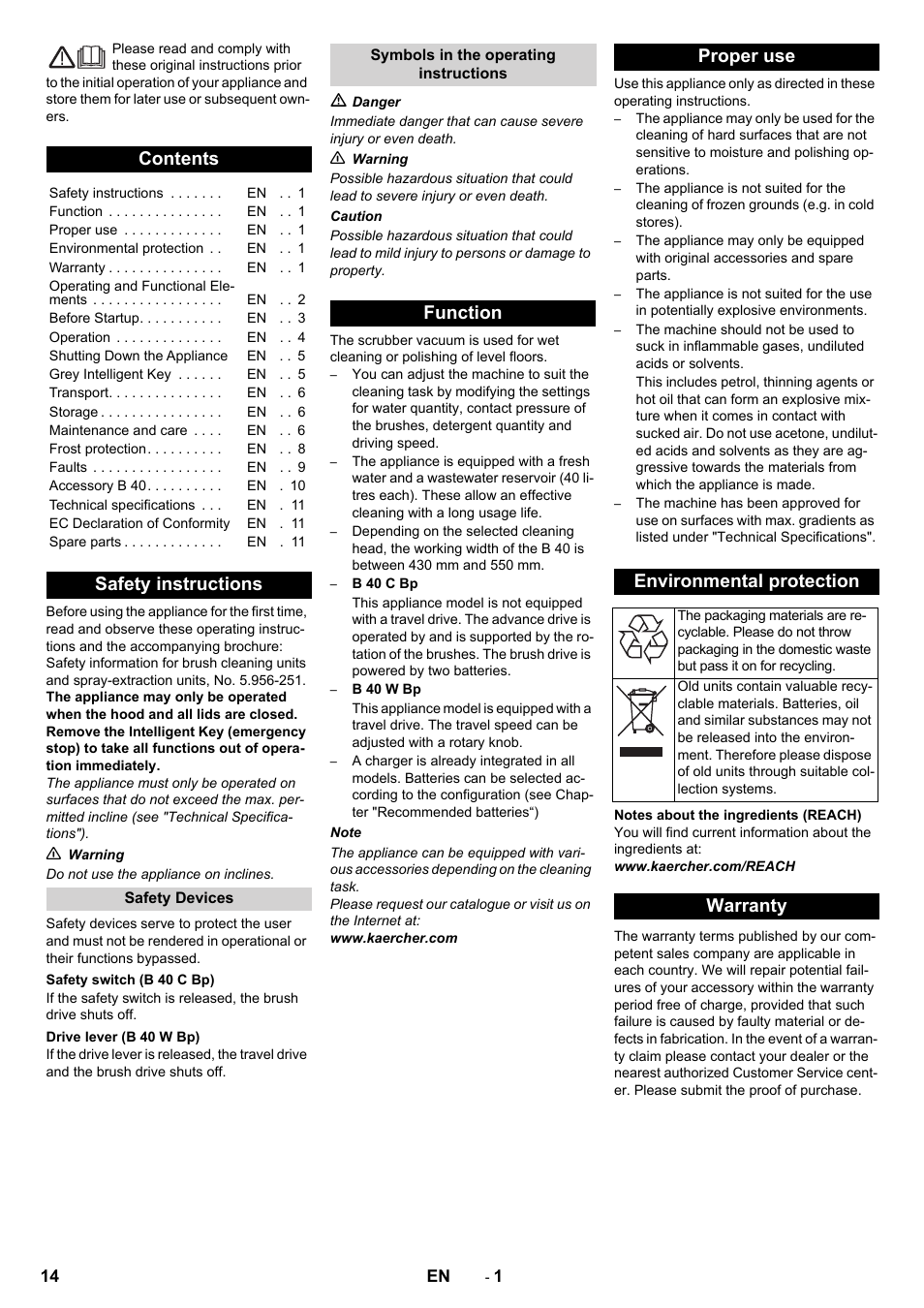 Karcher B 60 W User Manual | Page 14 / 308