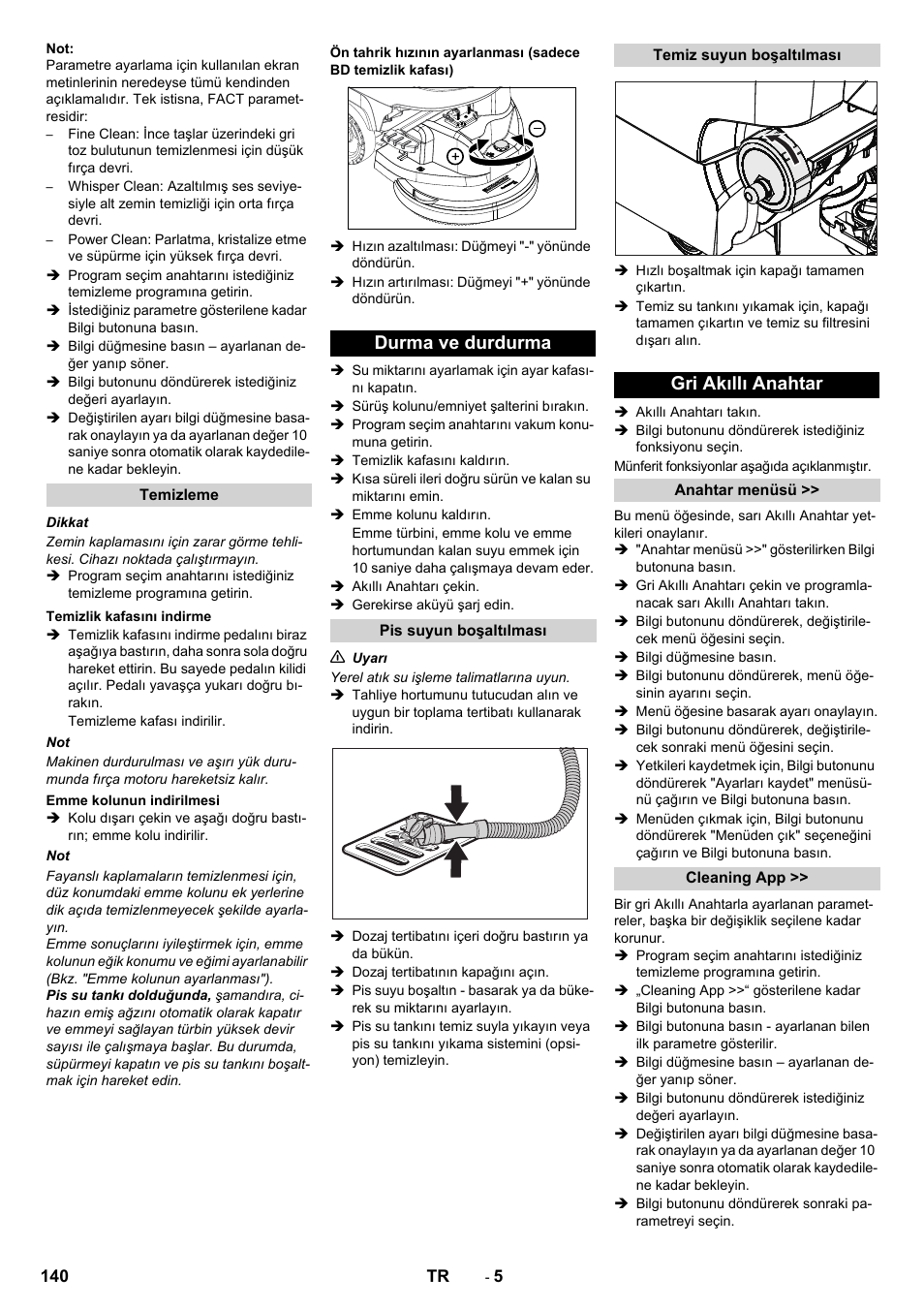 Durma ve durdurma, Gri akıllı anahtar | Karcher B 60 W User Manual | Page 140 / 308