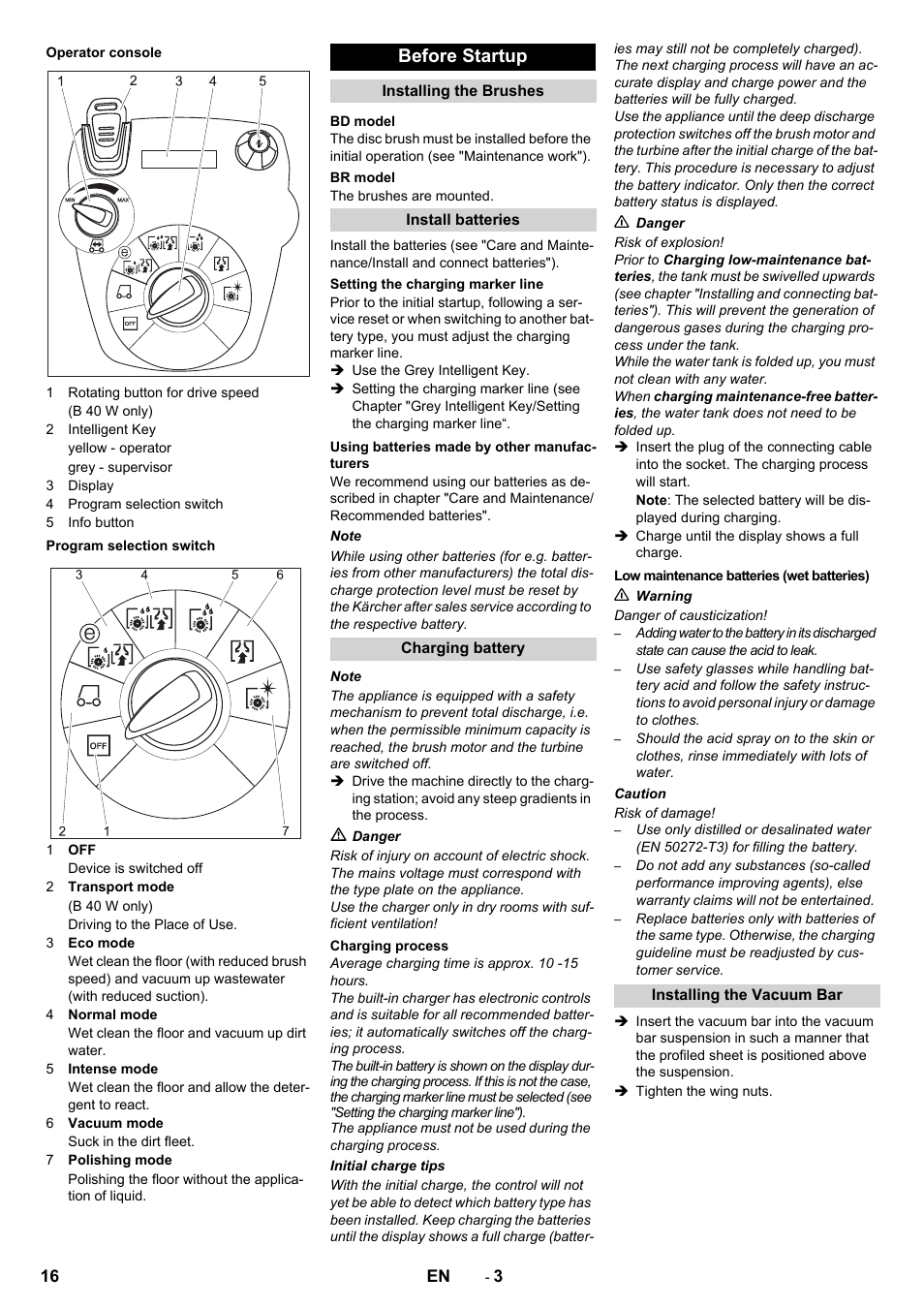 Before startup | Karcher B 60 W User Manual | Page 16 / 308