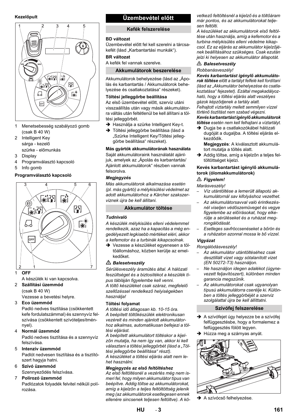 Üzembevétel előtt | Karcher B 60 W User Manual | Page 161 / 308