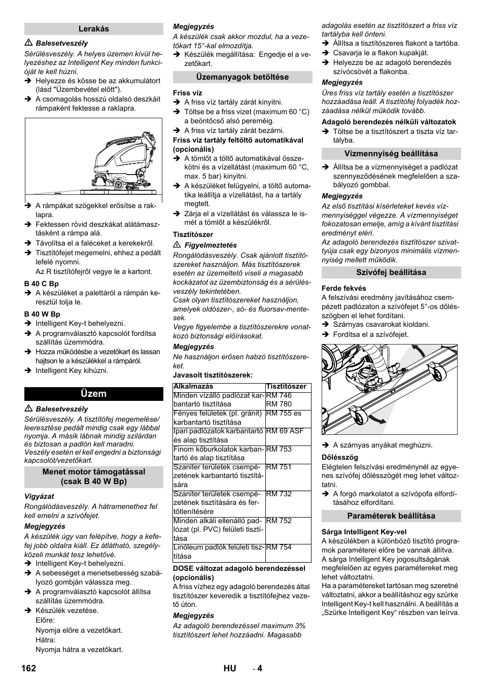Üzem | Karcher B 60 W User Manual | Page 162 / 308