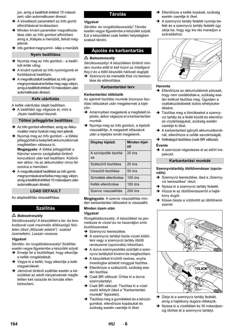 Szállítás tárolás ápolás és karbantartás | Karcher B 60 W User Manual | Page 164 / 308